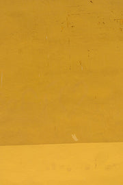 a man riding a skateboard down a street next to a yellow wall