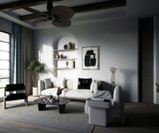a living room filled with furniture and a large window