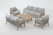 Outdoor furniture set arranged on a white background.